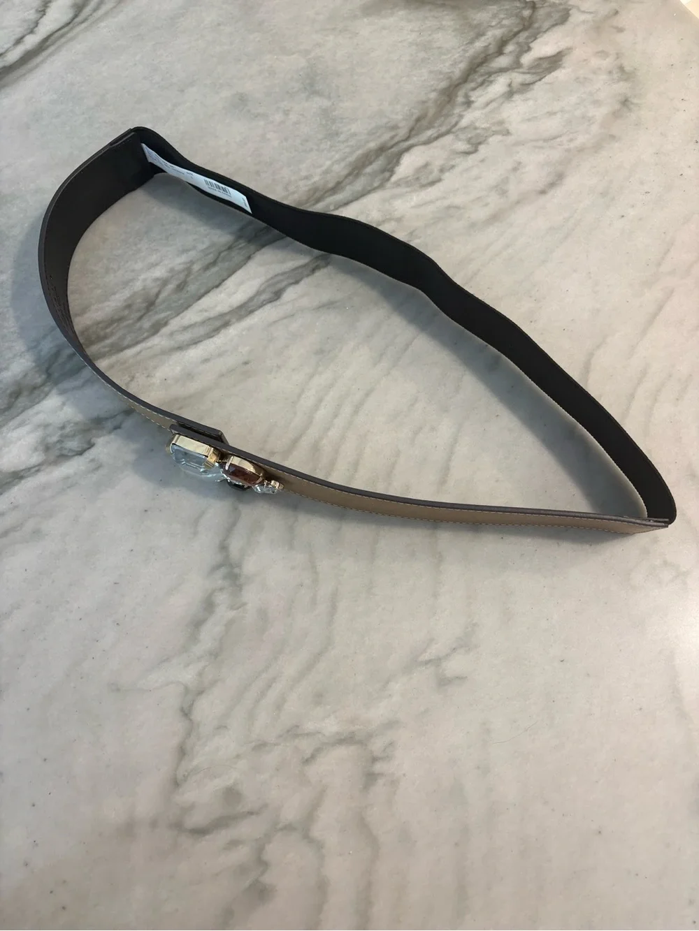 Women’s Tan Leather Belt with Crystal Accent